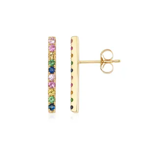 14KT Gold Rainbow Gemstone Bar Earrings