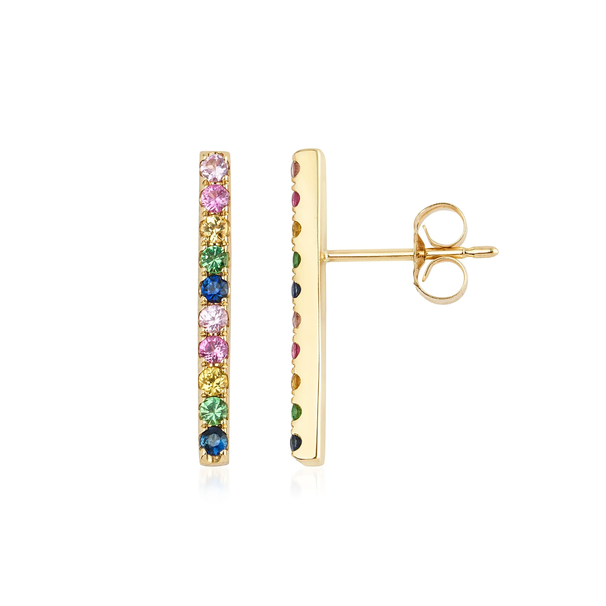 14KT Gold Rainbow Gemstone Bar Earrings