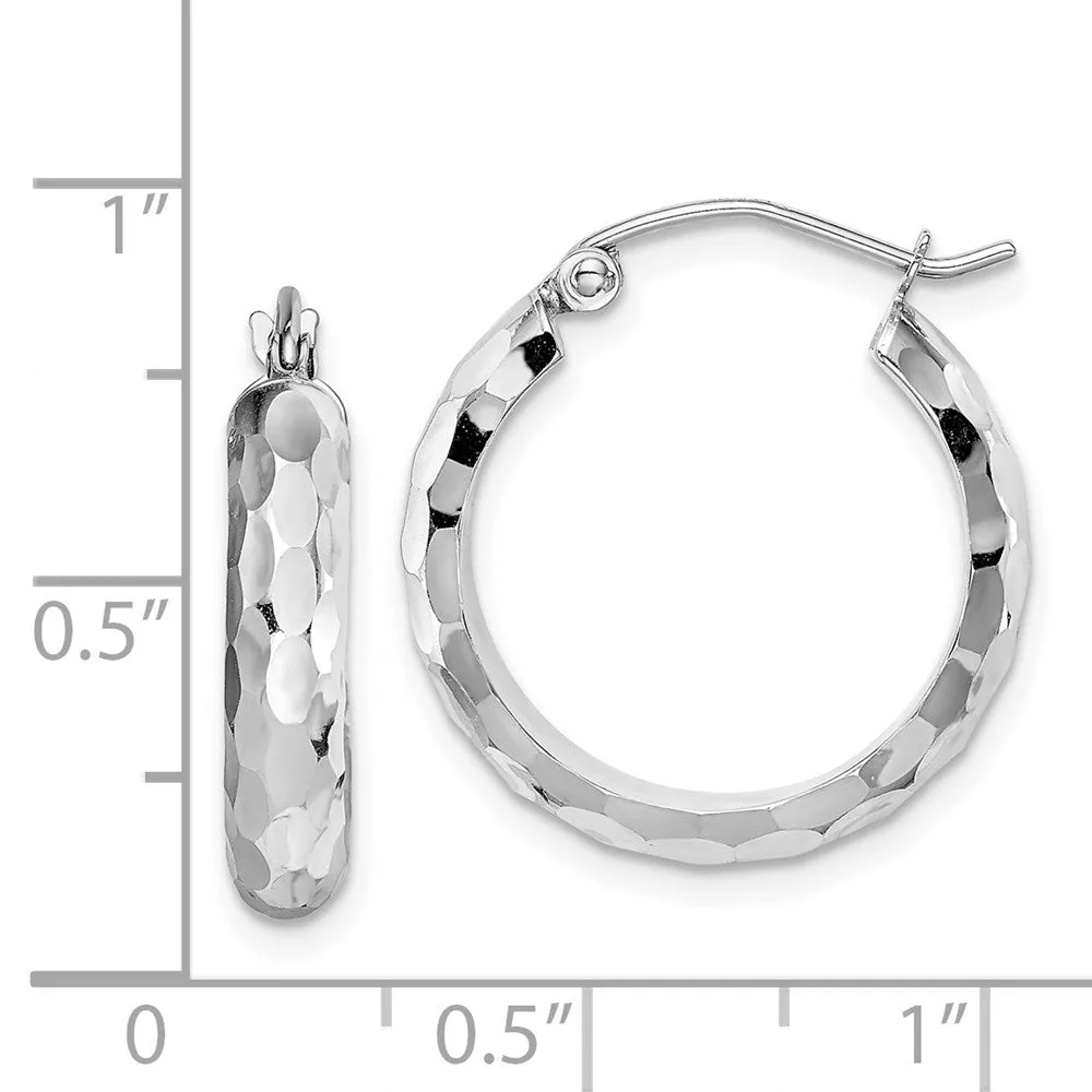 14KT White Gold Diamond-cut Hoop Earrings