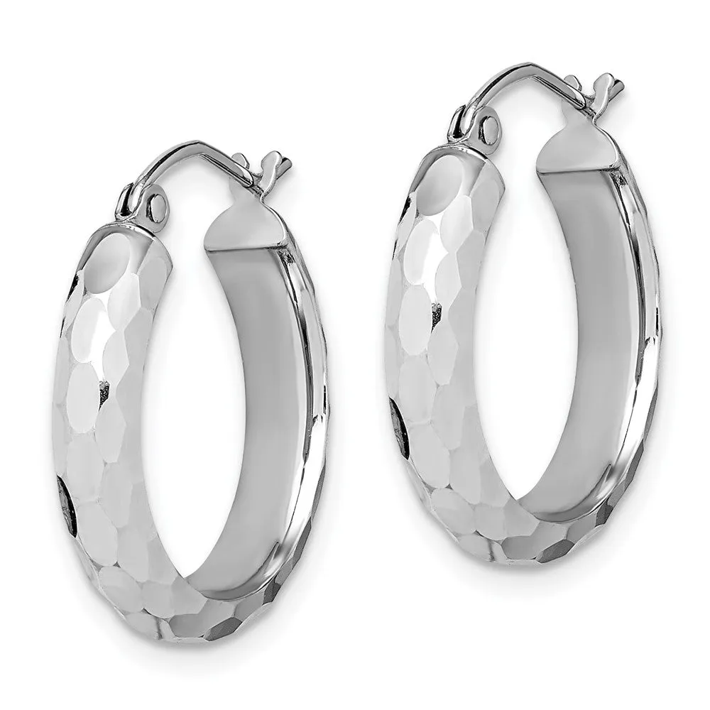 14KT White Gold Diamond-cut Hoop Earrings