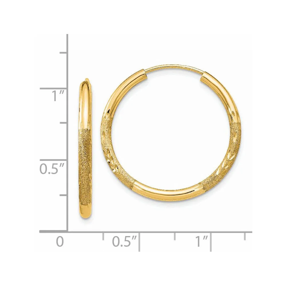 14KT Yellow Gold 21X2MM Diamond-cut Endless Hoop Earrings