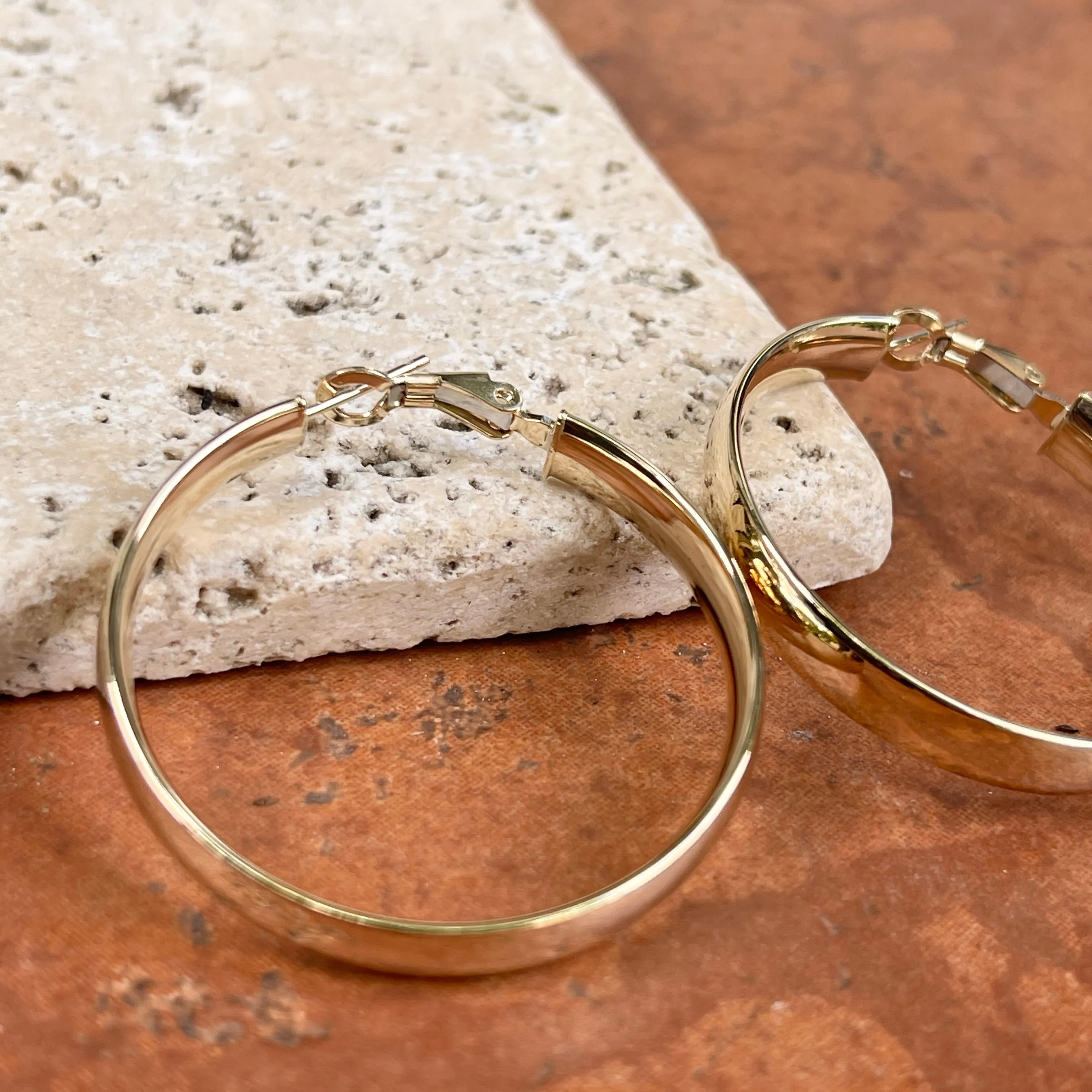 14KT Yellow Gold 6mm Wide Round Omega Hoop Earrings 39mm