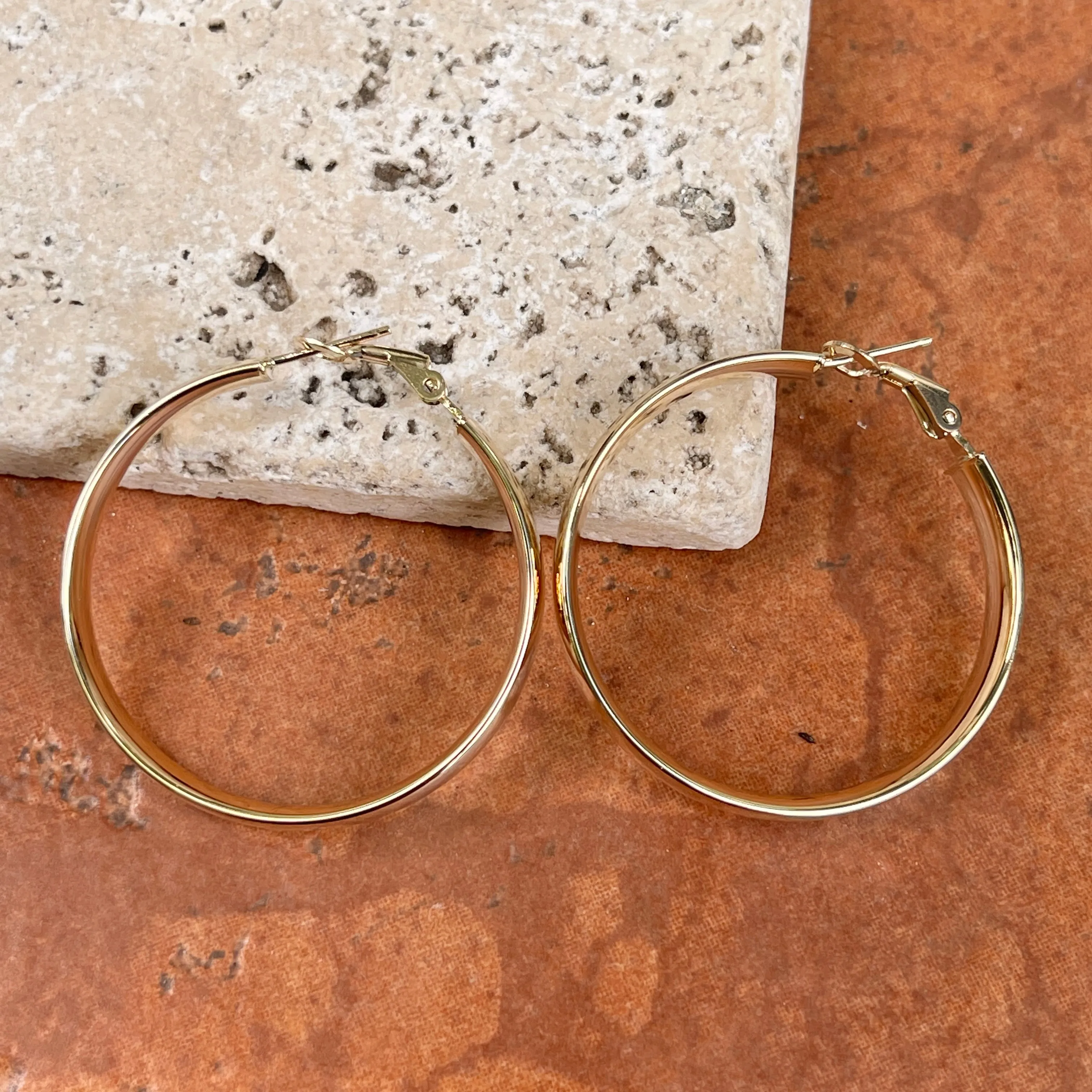 14KT Yellow Gold 6mm Wide Round Omega Hoop Earrings 39mm