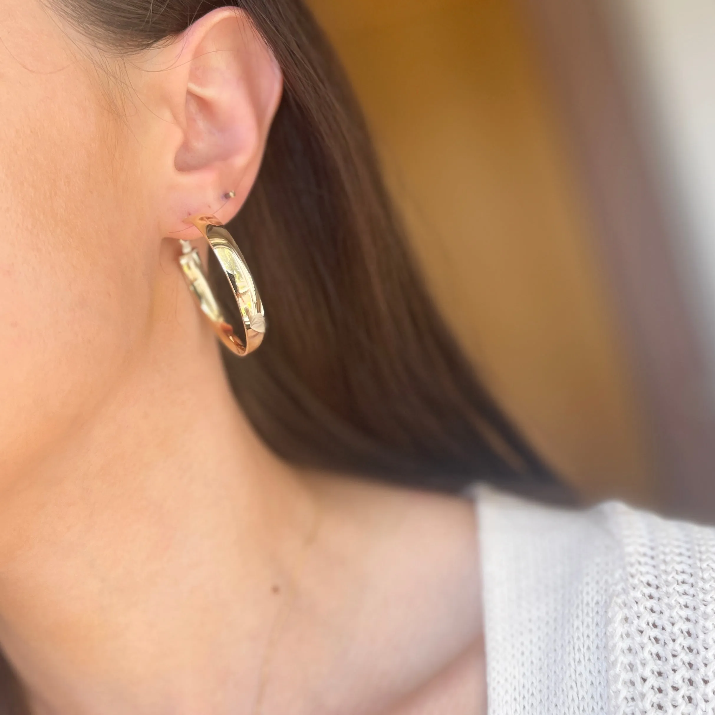 14KT Yellow Gold 6mm Wide Round Omega Hoop Earrings 39mm