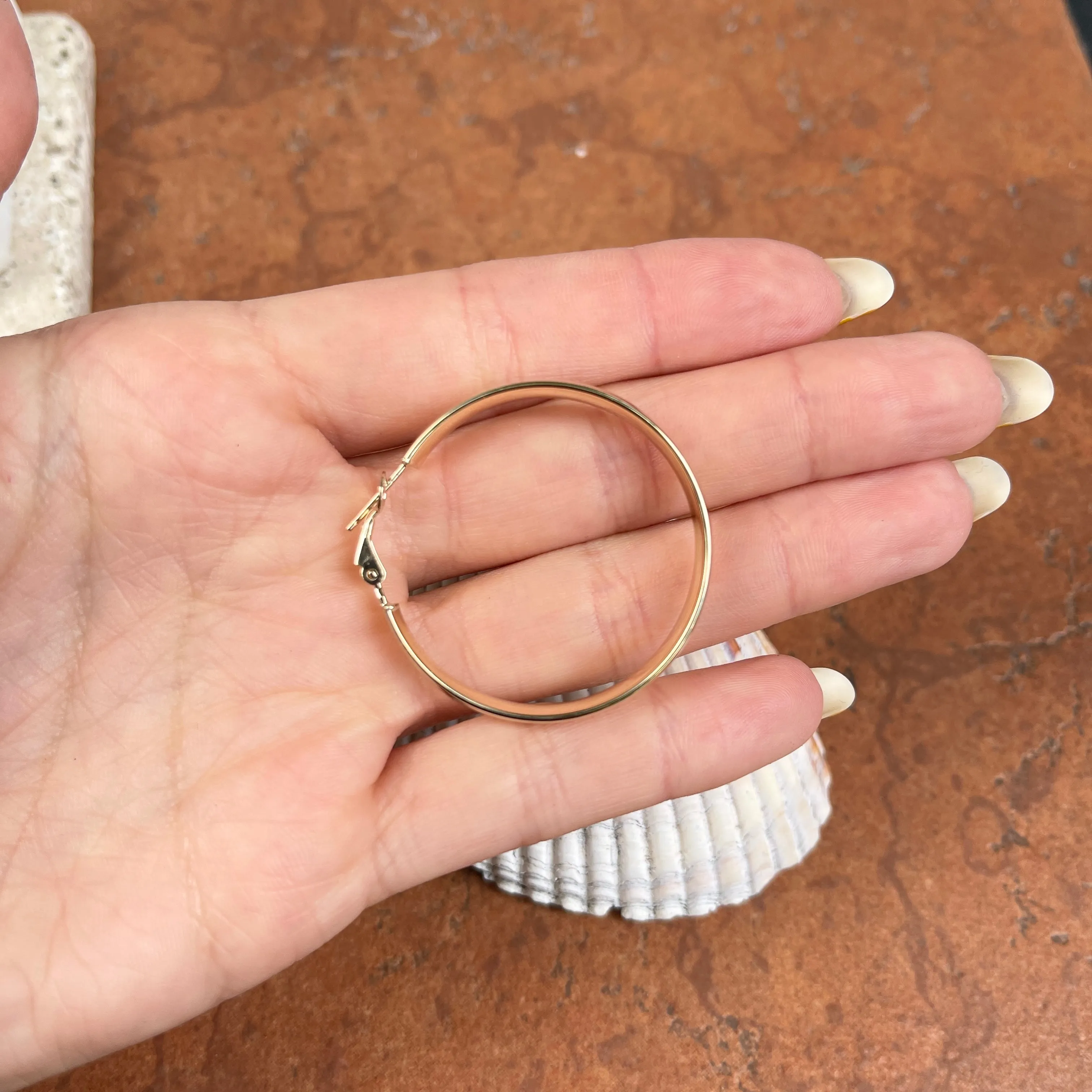 14KT Yellow Gold 6mm Wide Round Omega Hoop Earrings 39mm