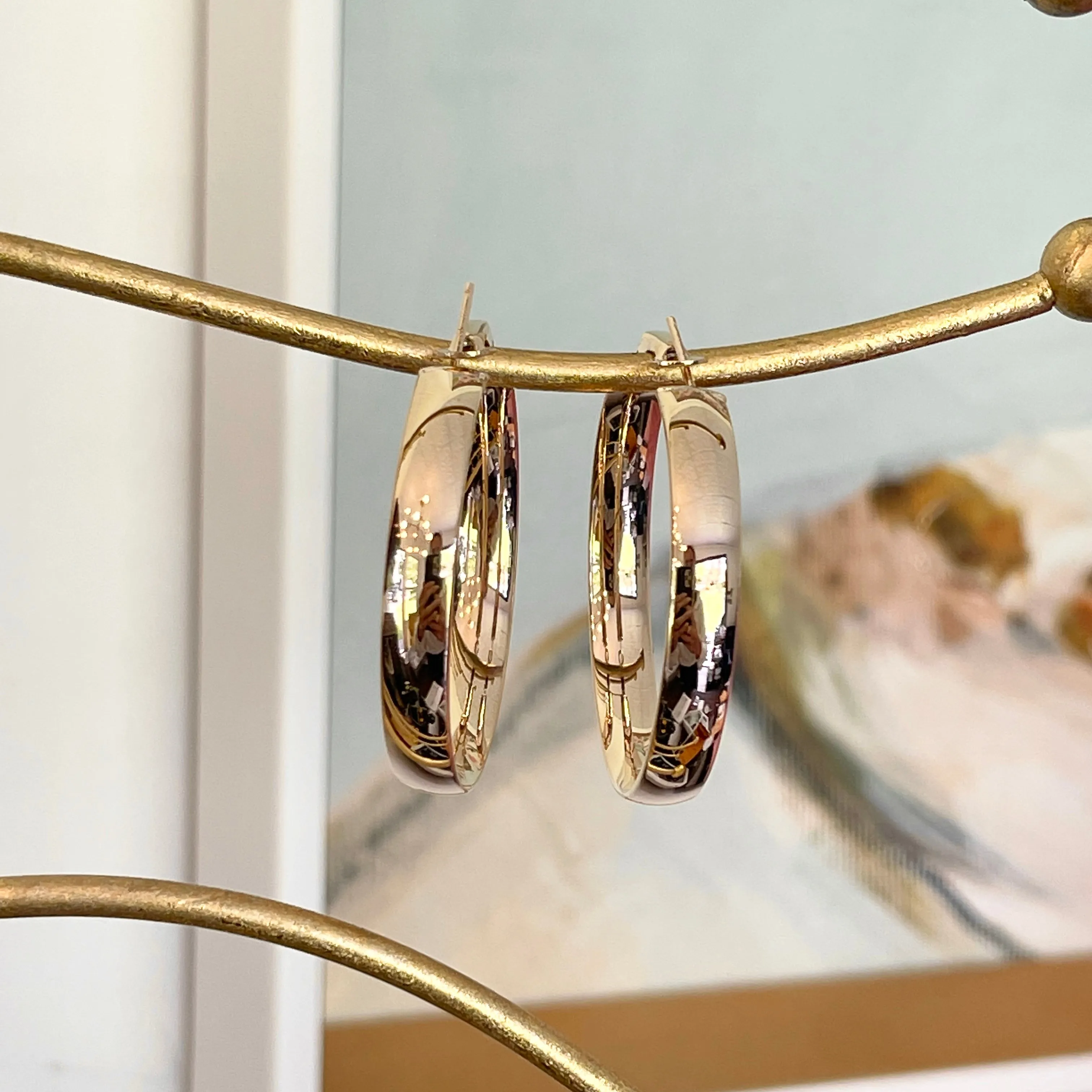 14KT Yellow Gold 6mm Wide Round Omega Hoop Earrings 39mm