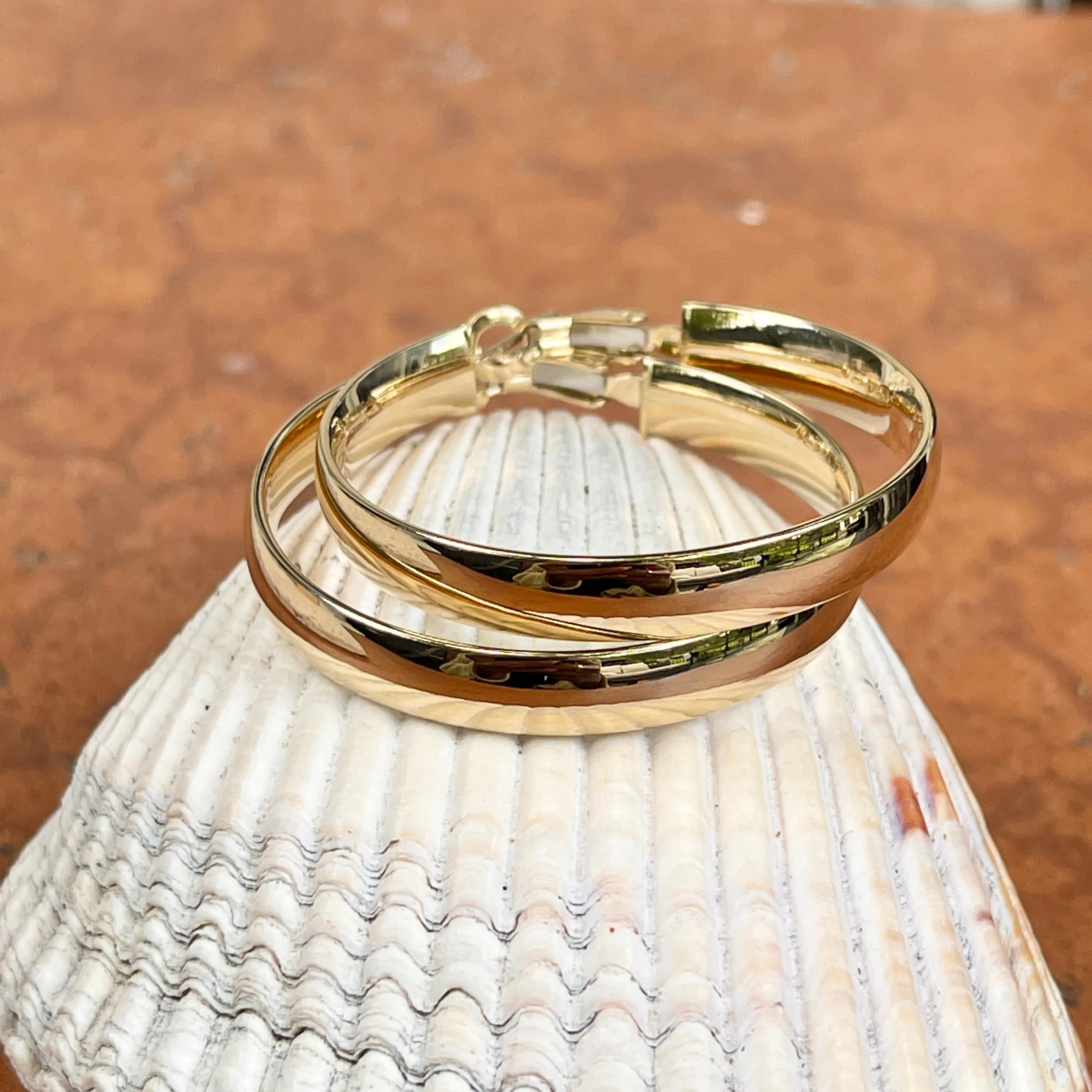 14KT Yellow Gold 6mm Wide Round Omega Hoop Earrings 39mm