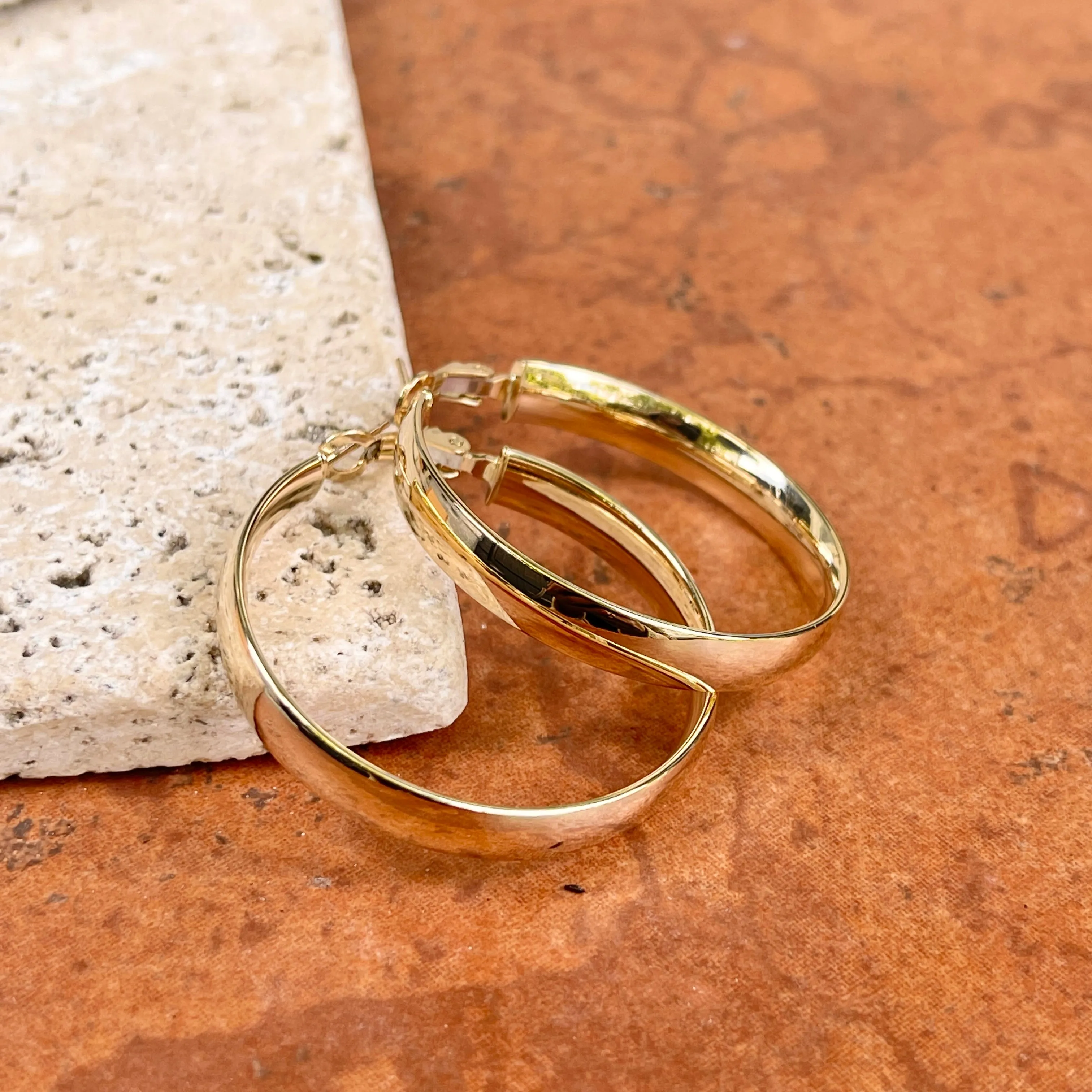 14KT Yellow Gold 6mm Wide Round Omega Hoop Earrings 39mm
