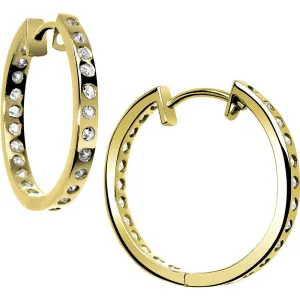 14kt Yellow Gold CZ In and Out Hoop Earrings - .75 Inch
