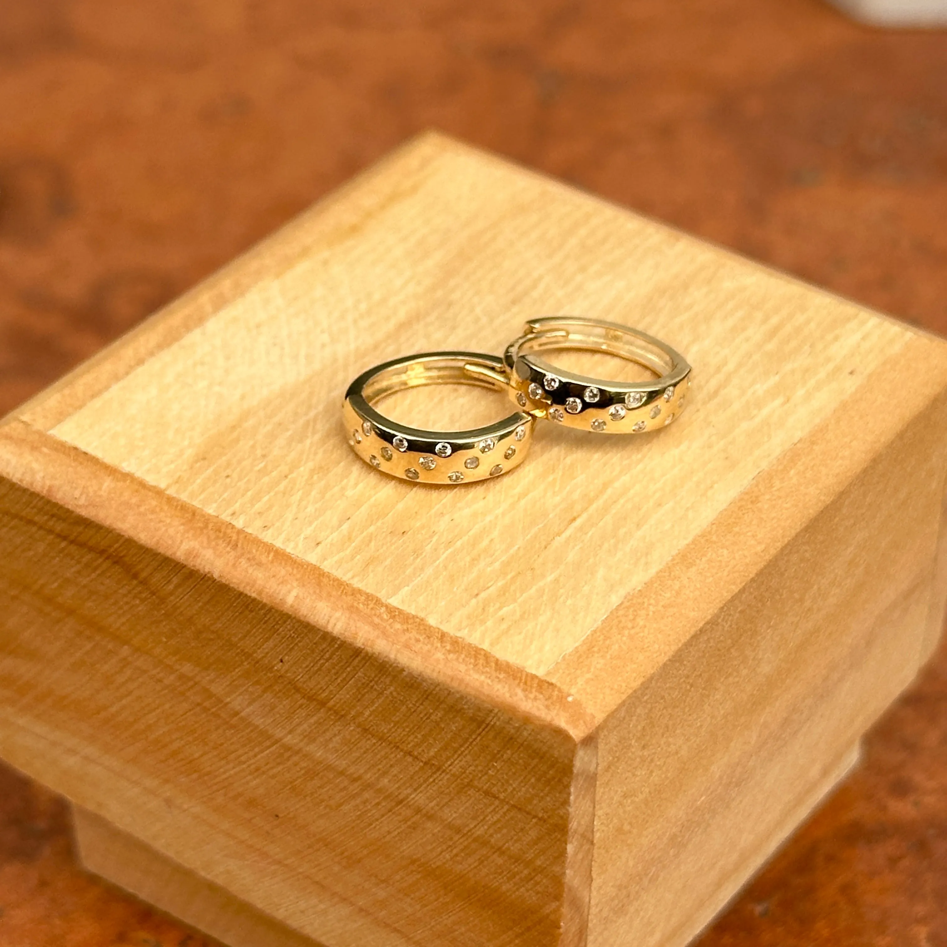 14KT Yellow Gold Gypsy CZ Huggie Hoop Earrings