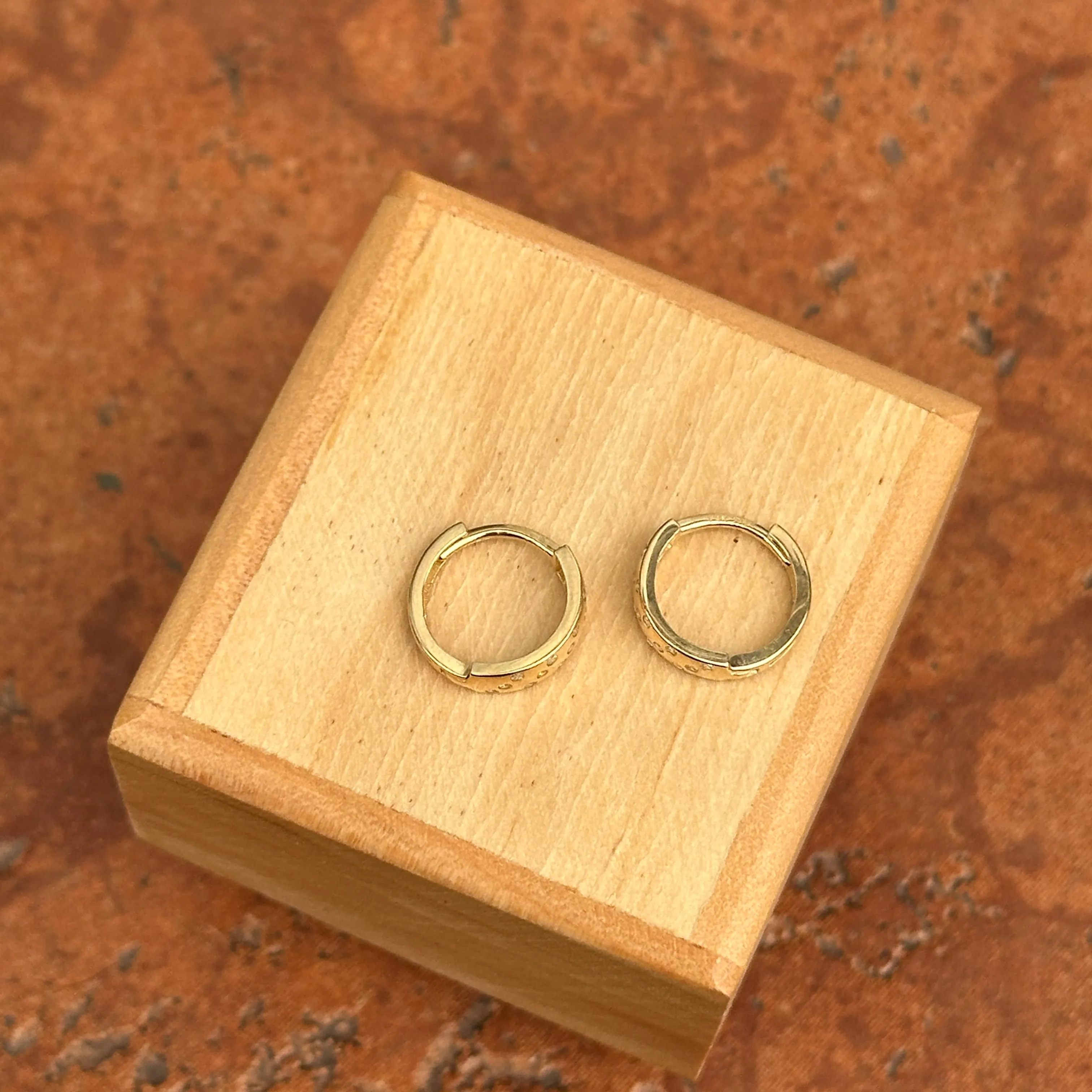 14KT Yellow Gold Gypsy CZ Huggie Hoop Earrings