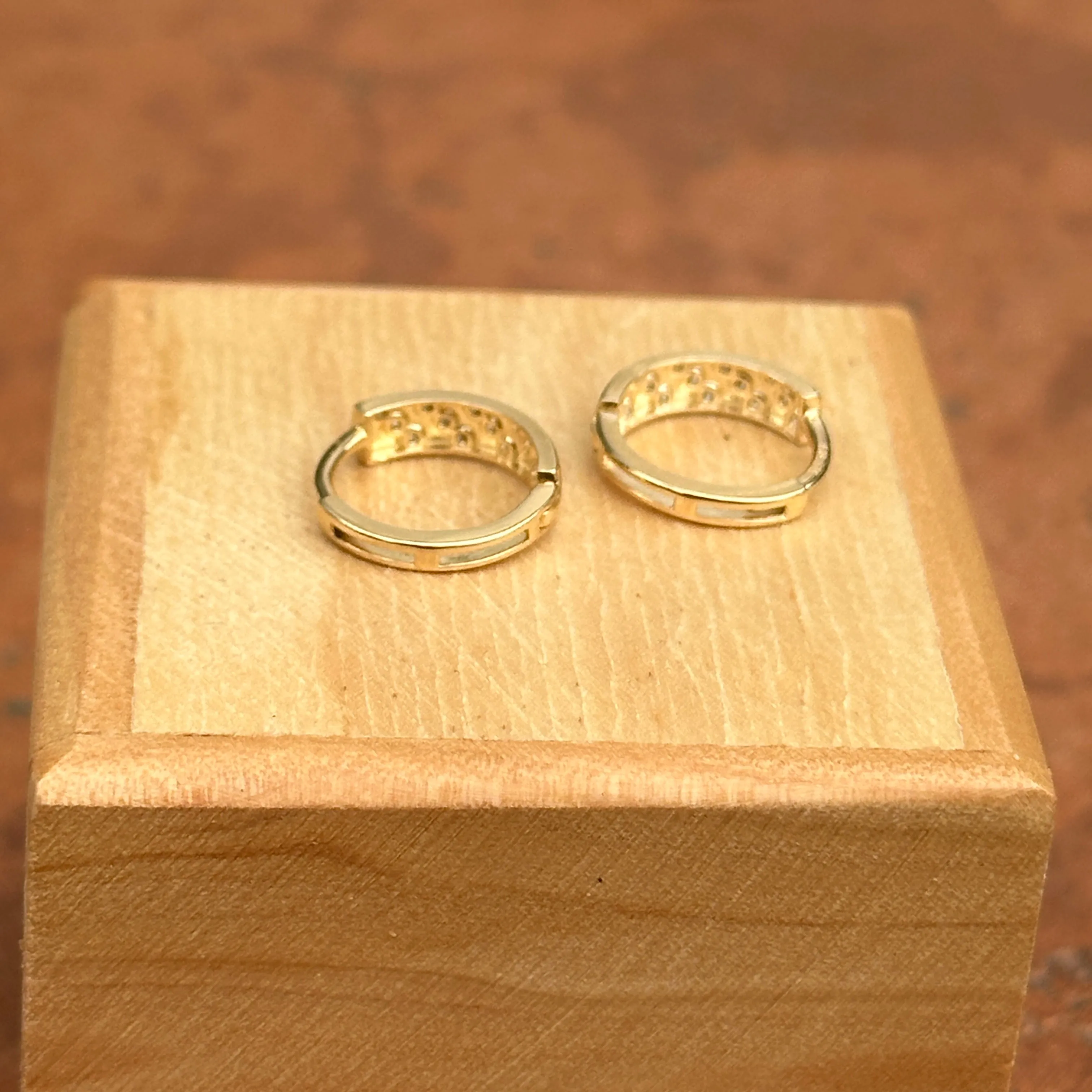 14KT Yellow Gold Gypsy CZ Huggie Hoop Earrings