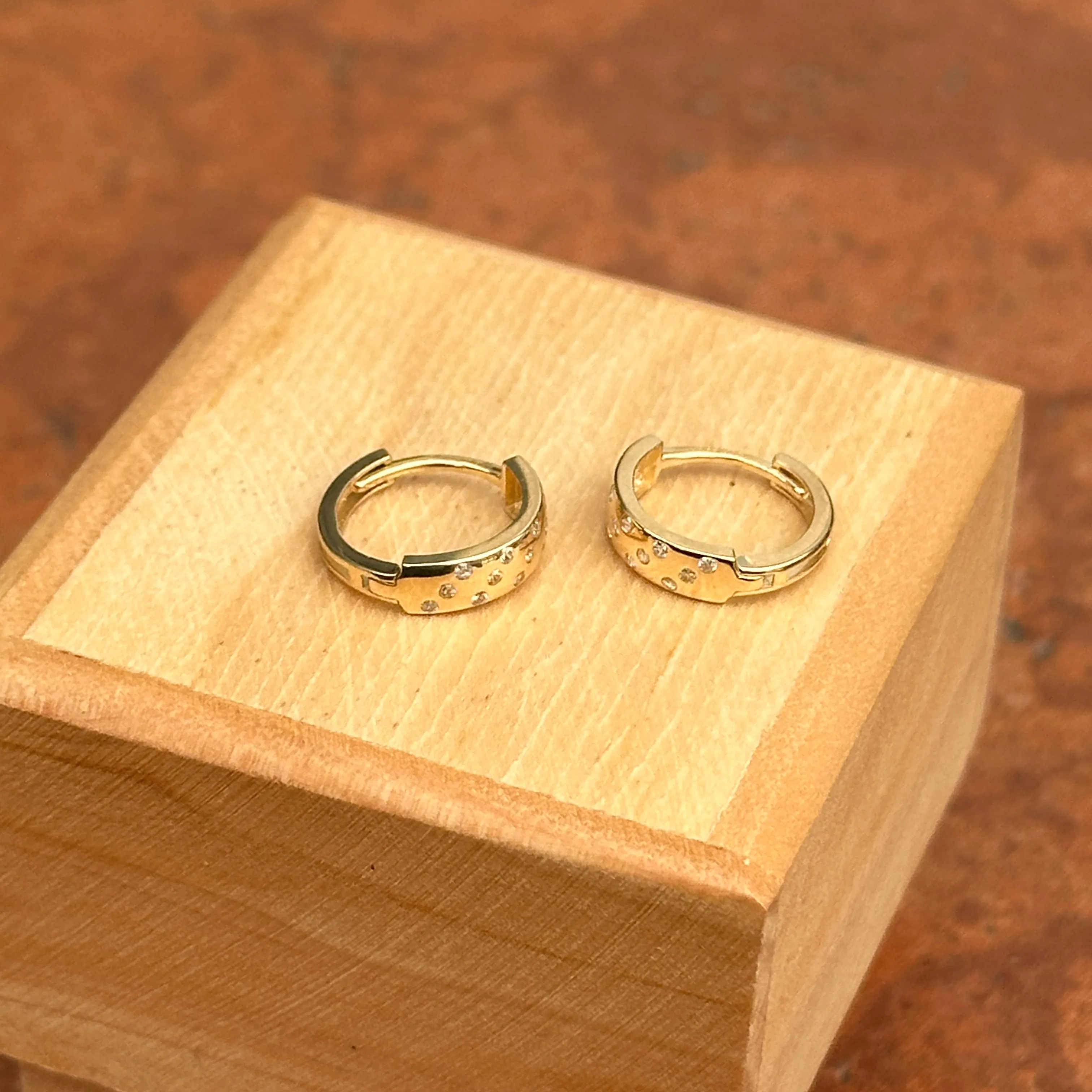 14KT Yellow Gold Gypsy CZ Huggie Hoop Earrings