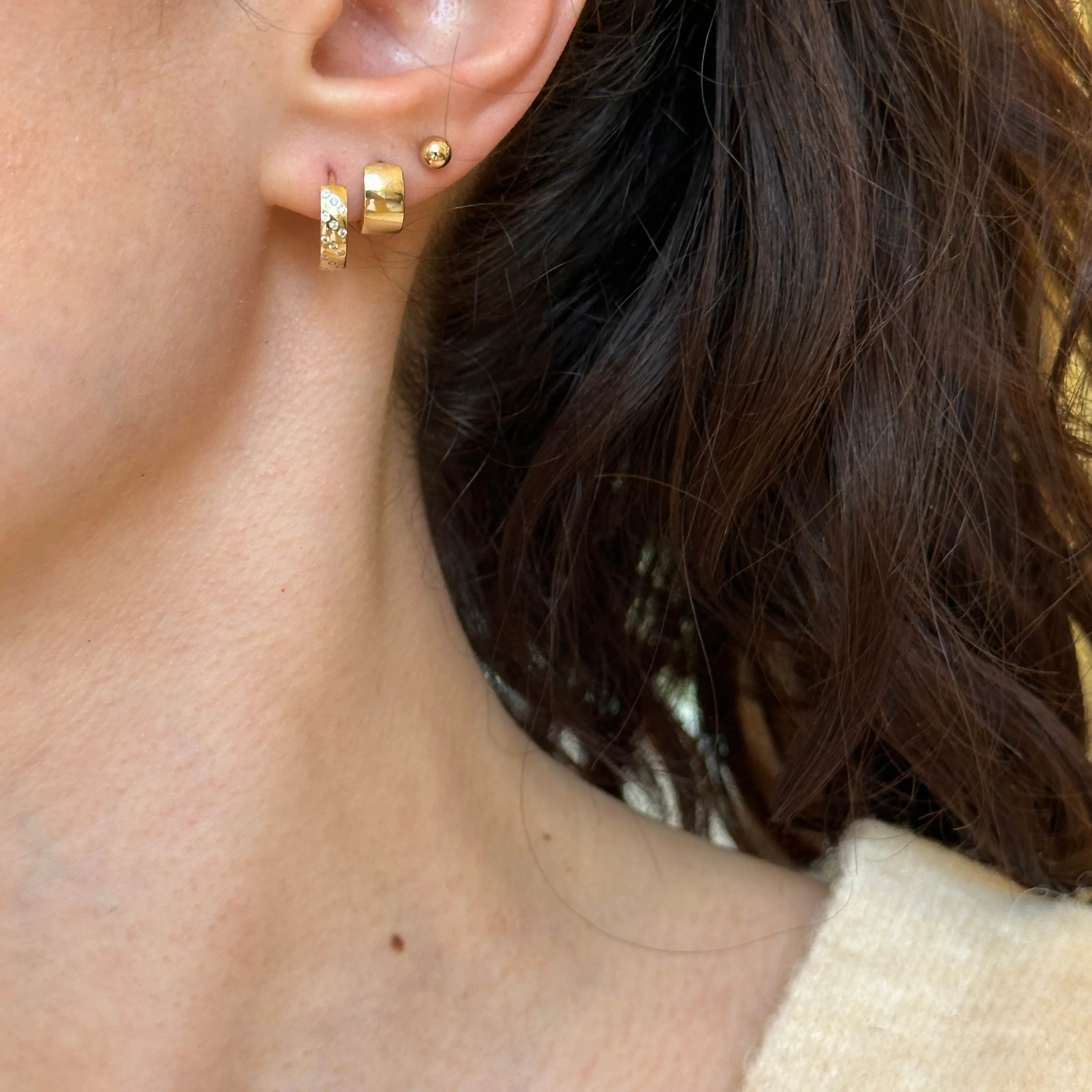 14KT Yellow Gold Gypsy CZ Huggie Hoop Earrings