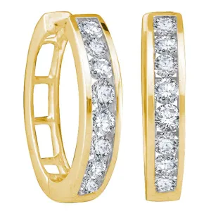 14kt Yellow Gold Womens Round Channel-set Diamond Hoop Earrings 1/2 Cttw