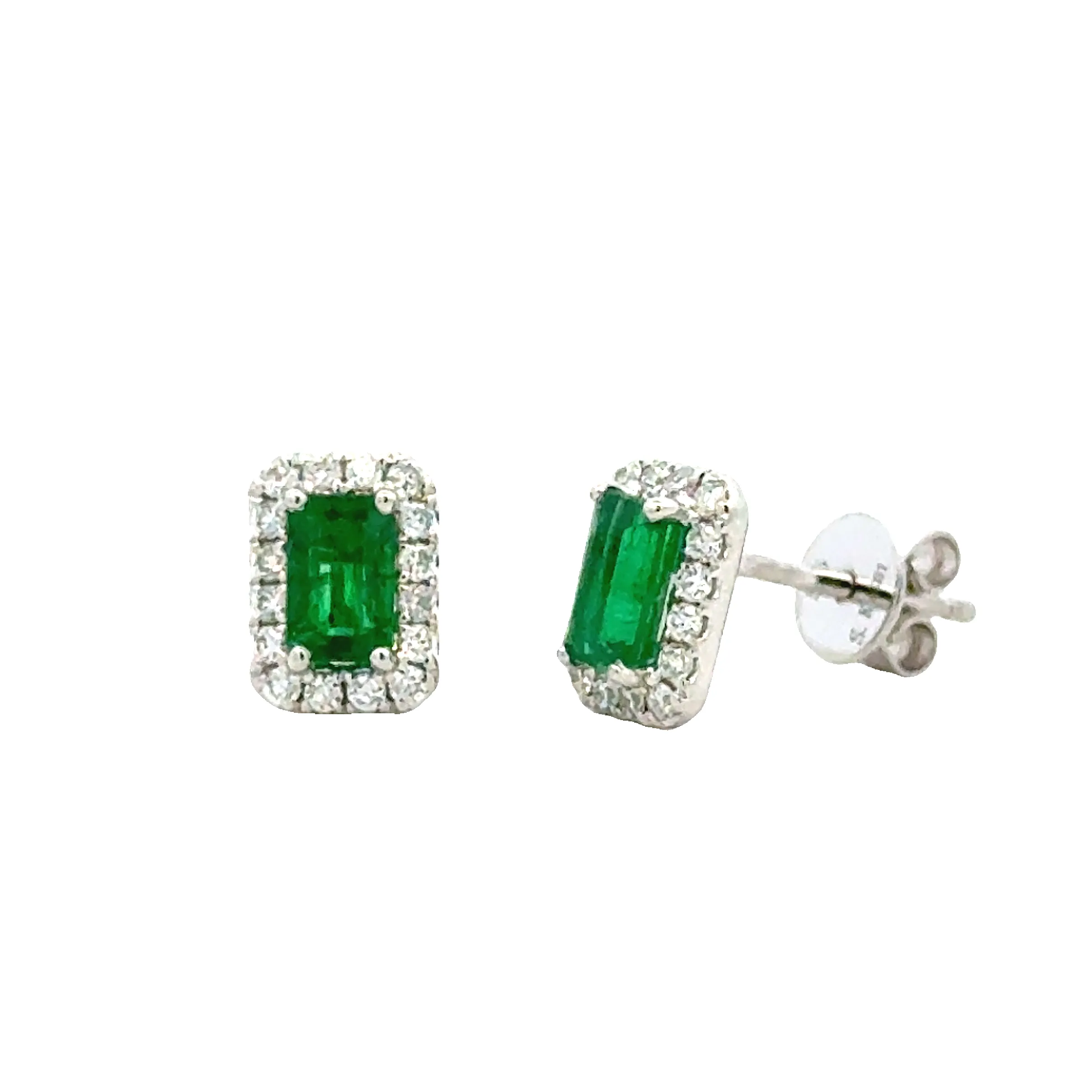 14kw Emerald and Diamond Halo Earrings