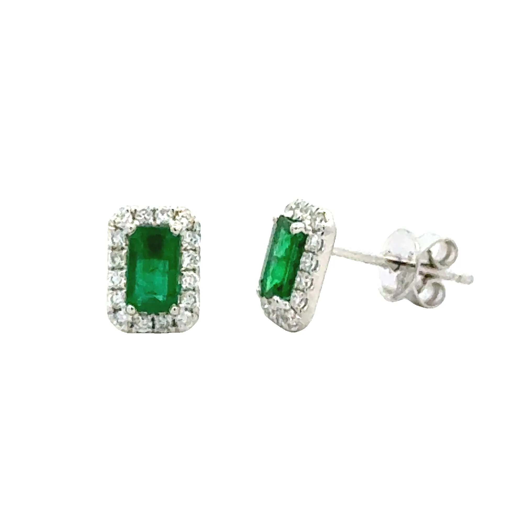 14kw Emerald and Diamond Halo Earrings