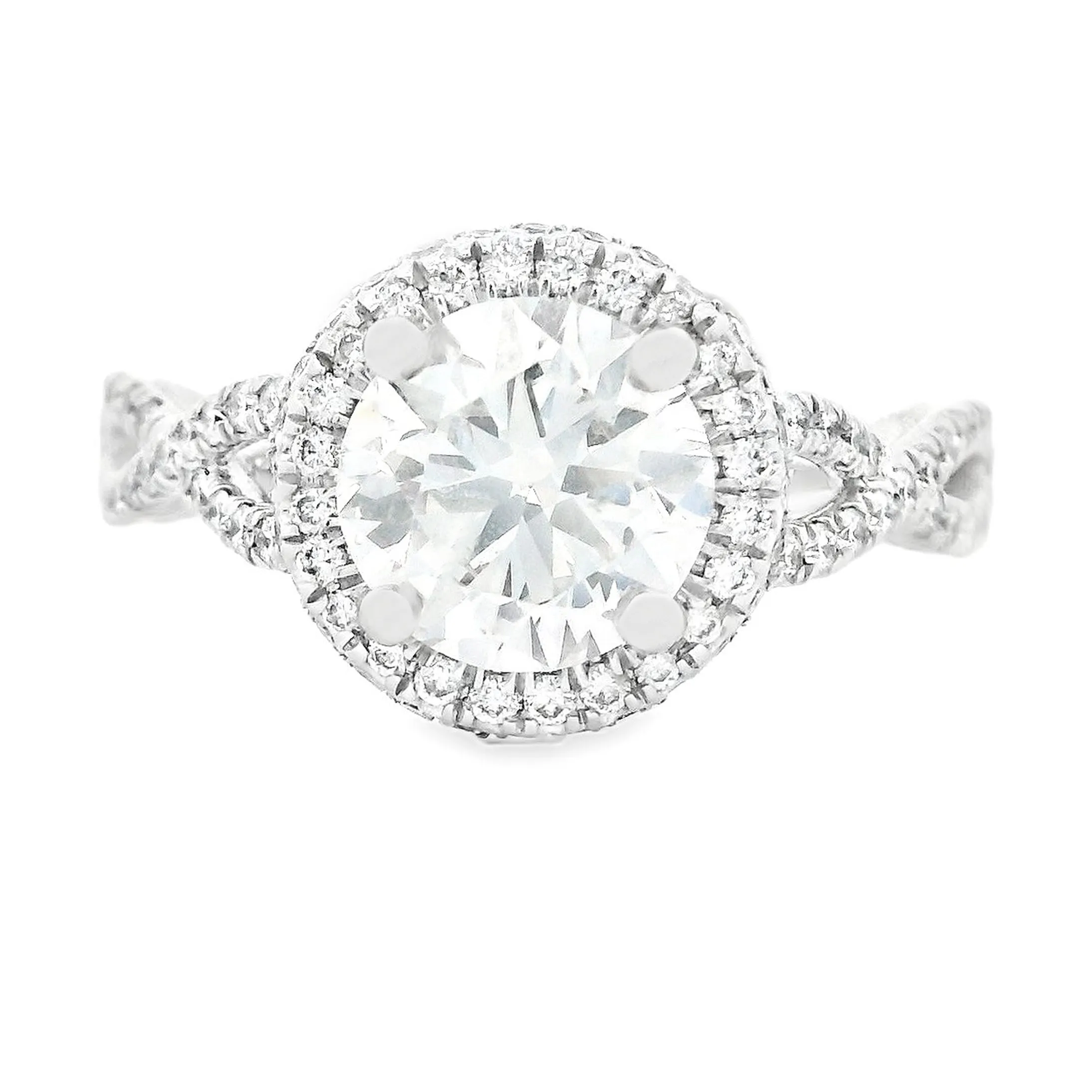 1.56ct Round Brilliant Cut Diamond 14k White Gold Twist Engagement Ring