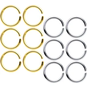 16 Gauge 5/16 Steel Gold Tone Seamless Cartilage Ring Set of 12
