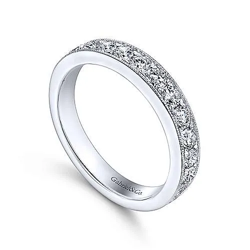 16-Stone Diamond Band with Milgrain Edging 14K White Gold