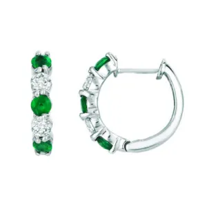 1.65 Carat Natural Emerald & Diamond Hoop Earrings G SI 14K White Gold