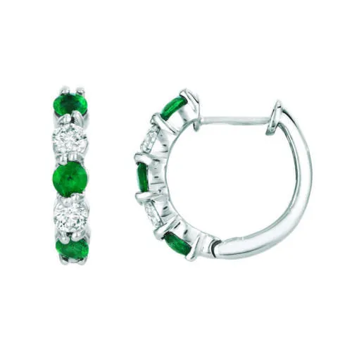 1.65 Carat Natural Emerald & Diamond Hoop Earrings G SI 14K White Gold