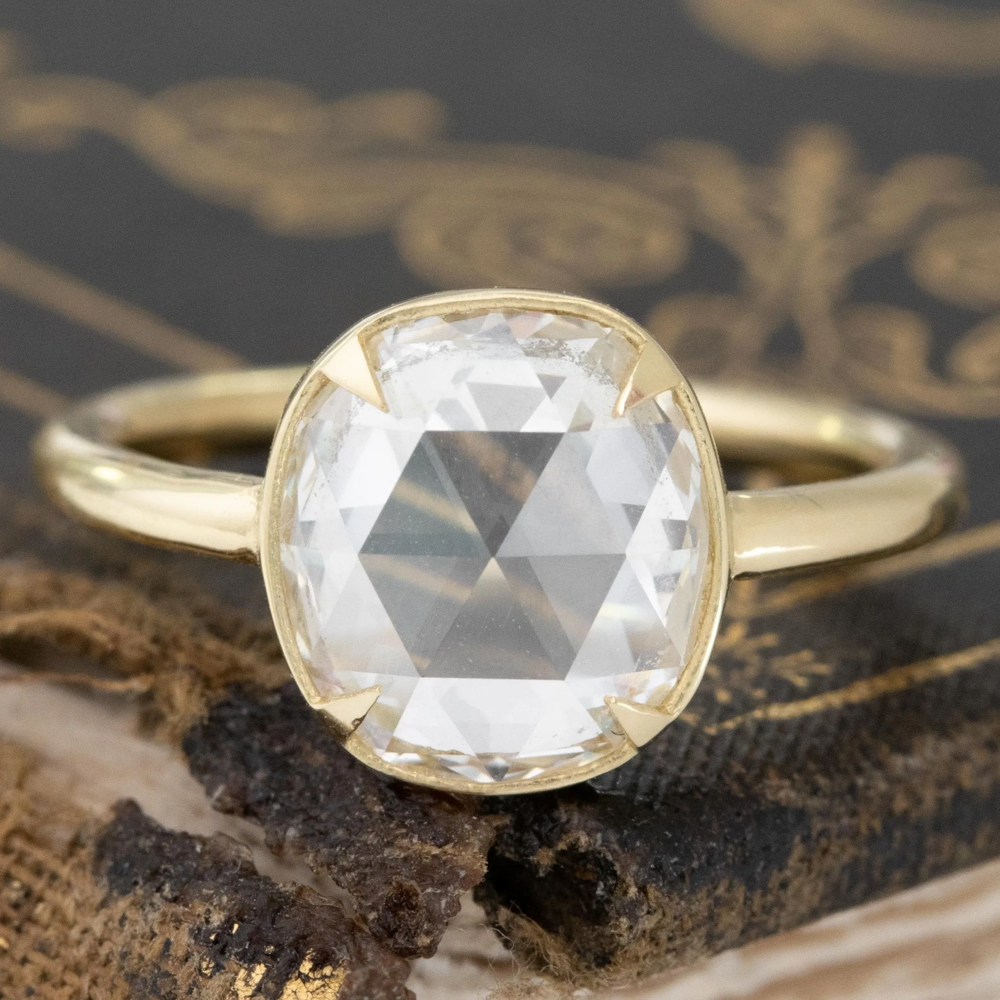 1.71ct Cushion Rose Cut Diamond Solitaire, GIA K VS2