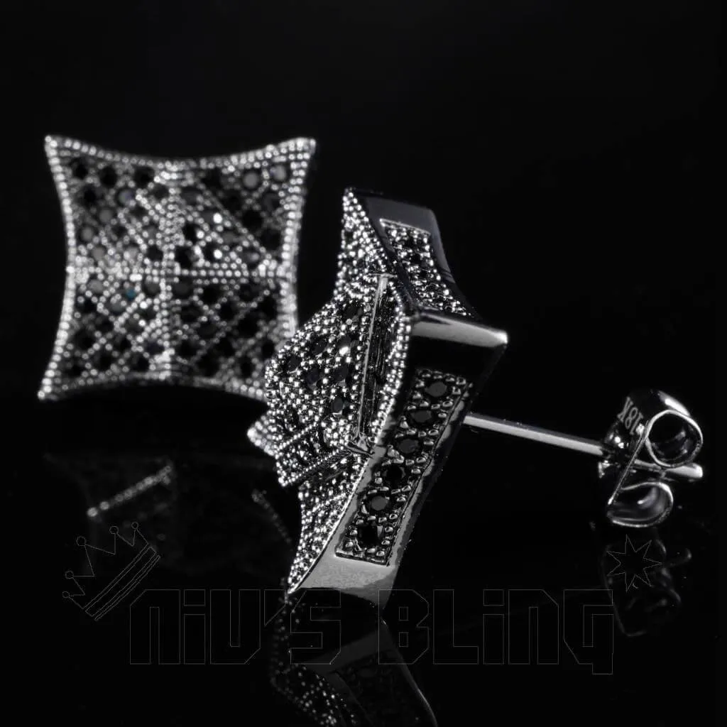 18K Black Gold Iced Pyramid Stud Earrings