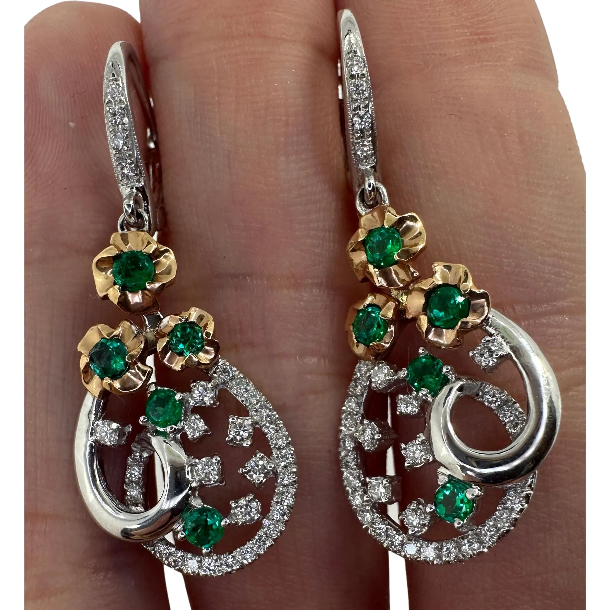 18k Diamond and Emerald Earrings
