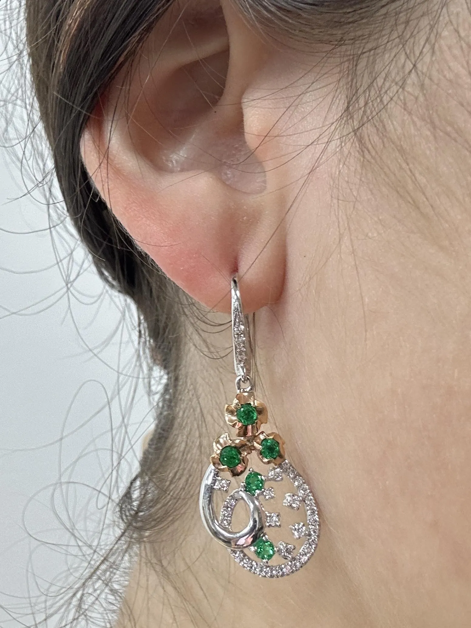 18k Diamond and Emerald Earrings