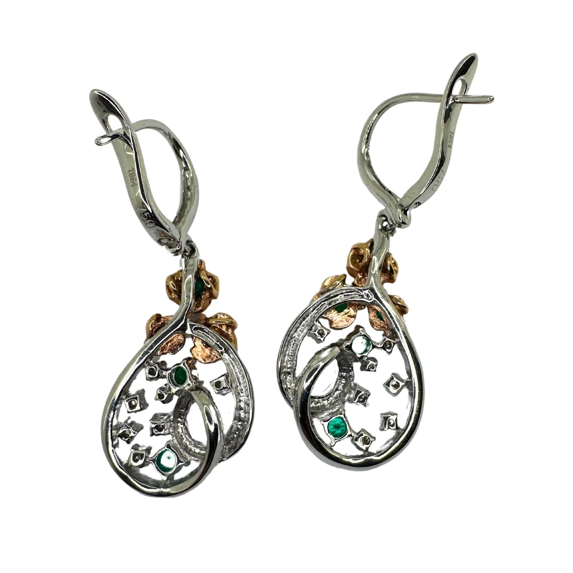 18k Diamond and Emerald Earrings