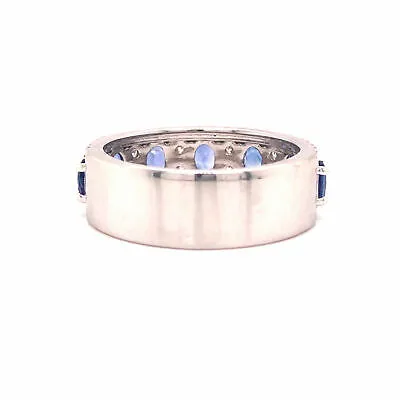 18K Diamond and Oval Sapphire Band White Gold