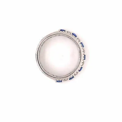 18K Diamond and Oval Sapphire Band White Gold