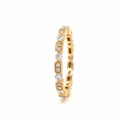 18K Diamond Miligrain Band Yellow Gold