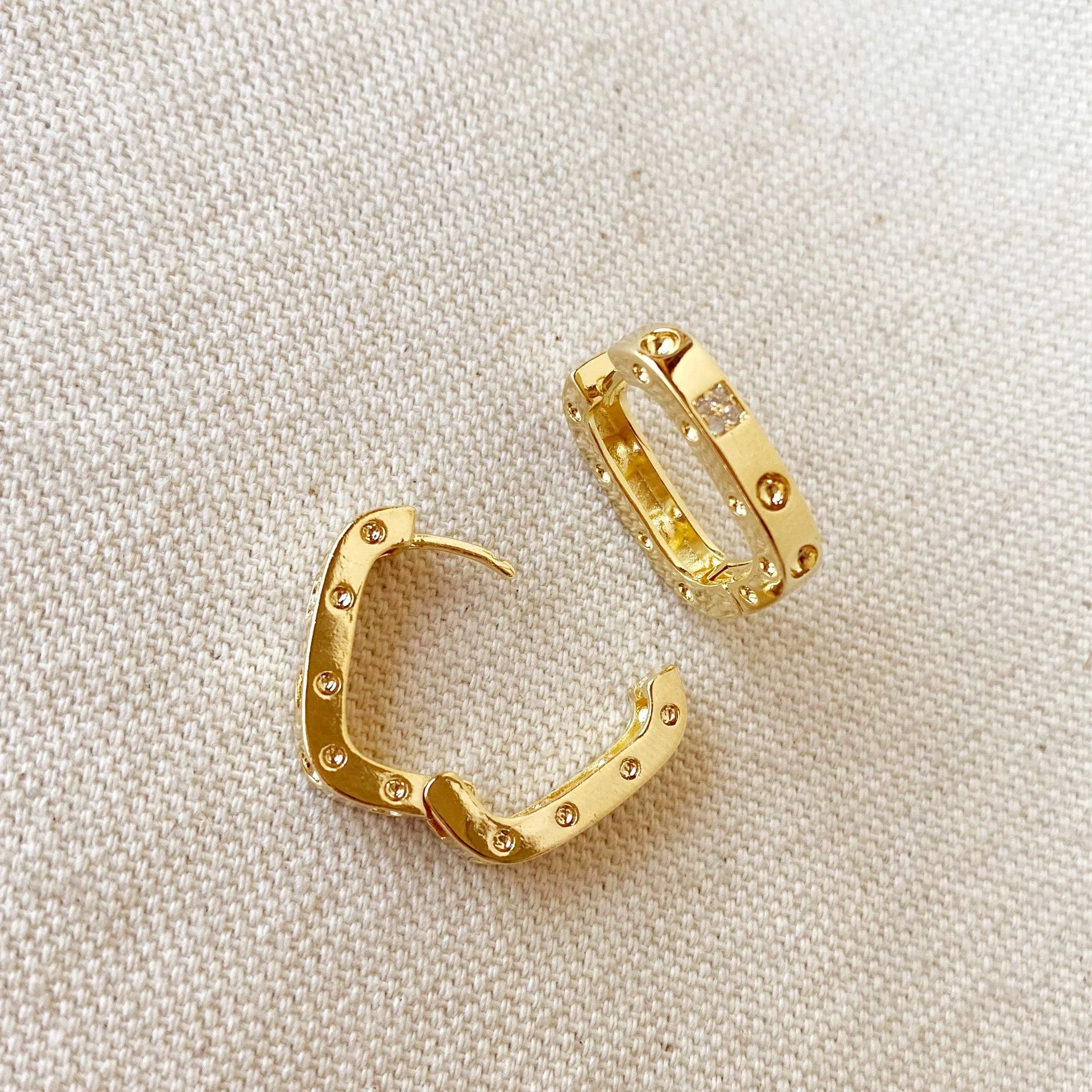 18k Gold Filled Medium Rectangular Clicker Hoop Earrings Wit