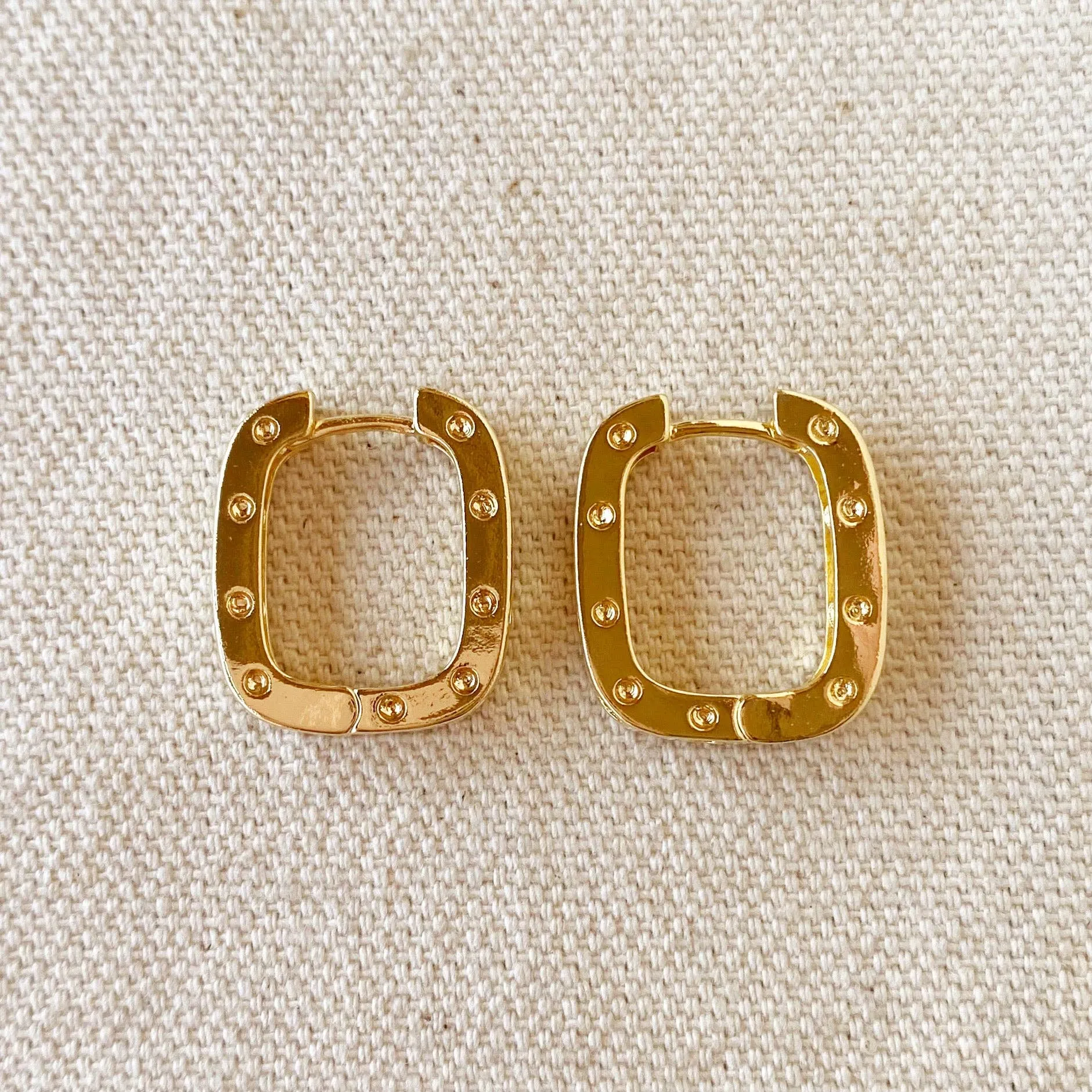 18k Gold Filled Medium Rectangular Clicker Hoop Earrings Wit