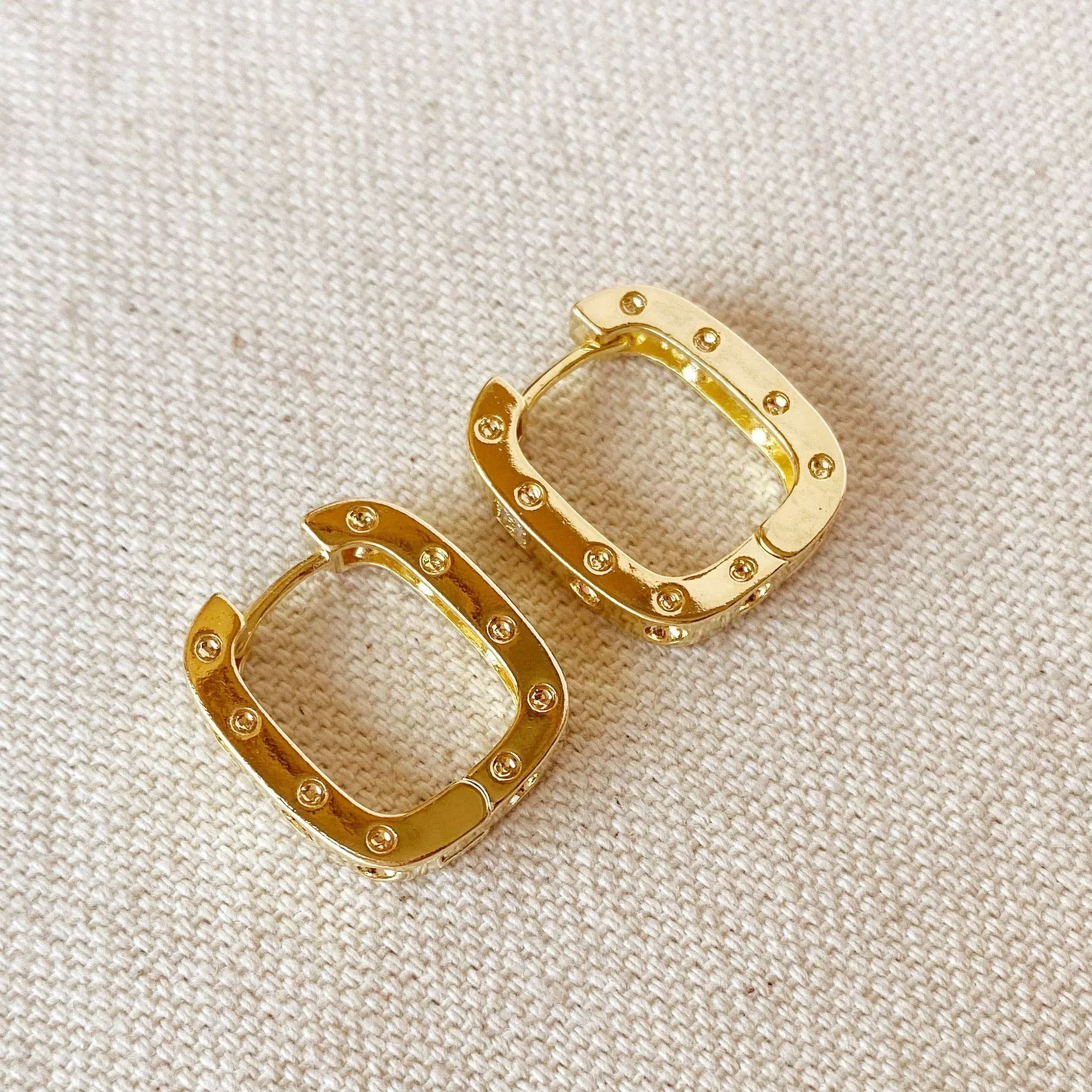18k Gold Filled Medium Rectangular Clicker Hoop Earrings Wit