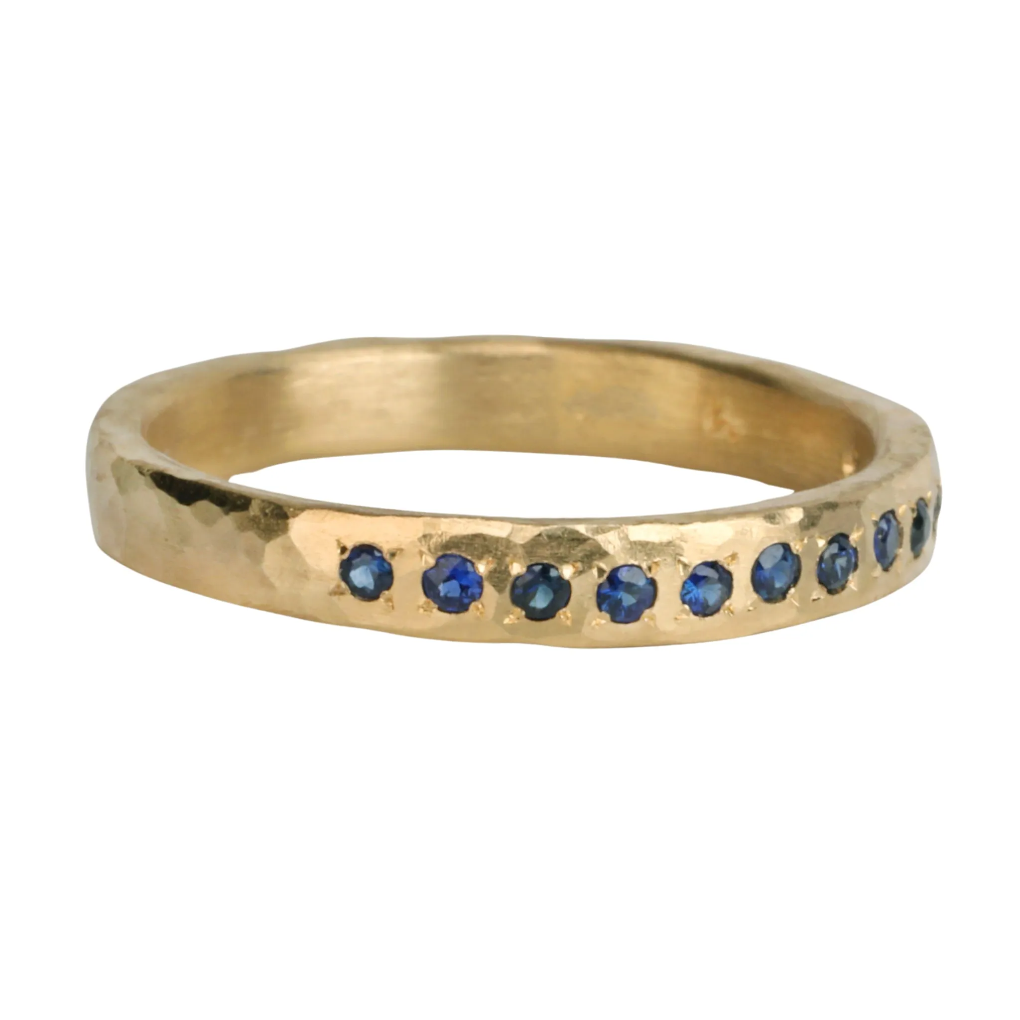 18K Gold Hammered Band with Twelve Blue Sapphires
