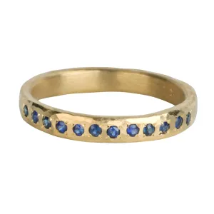 18K Gold Hammered Band with Twelve Blue Sapphires