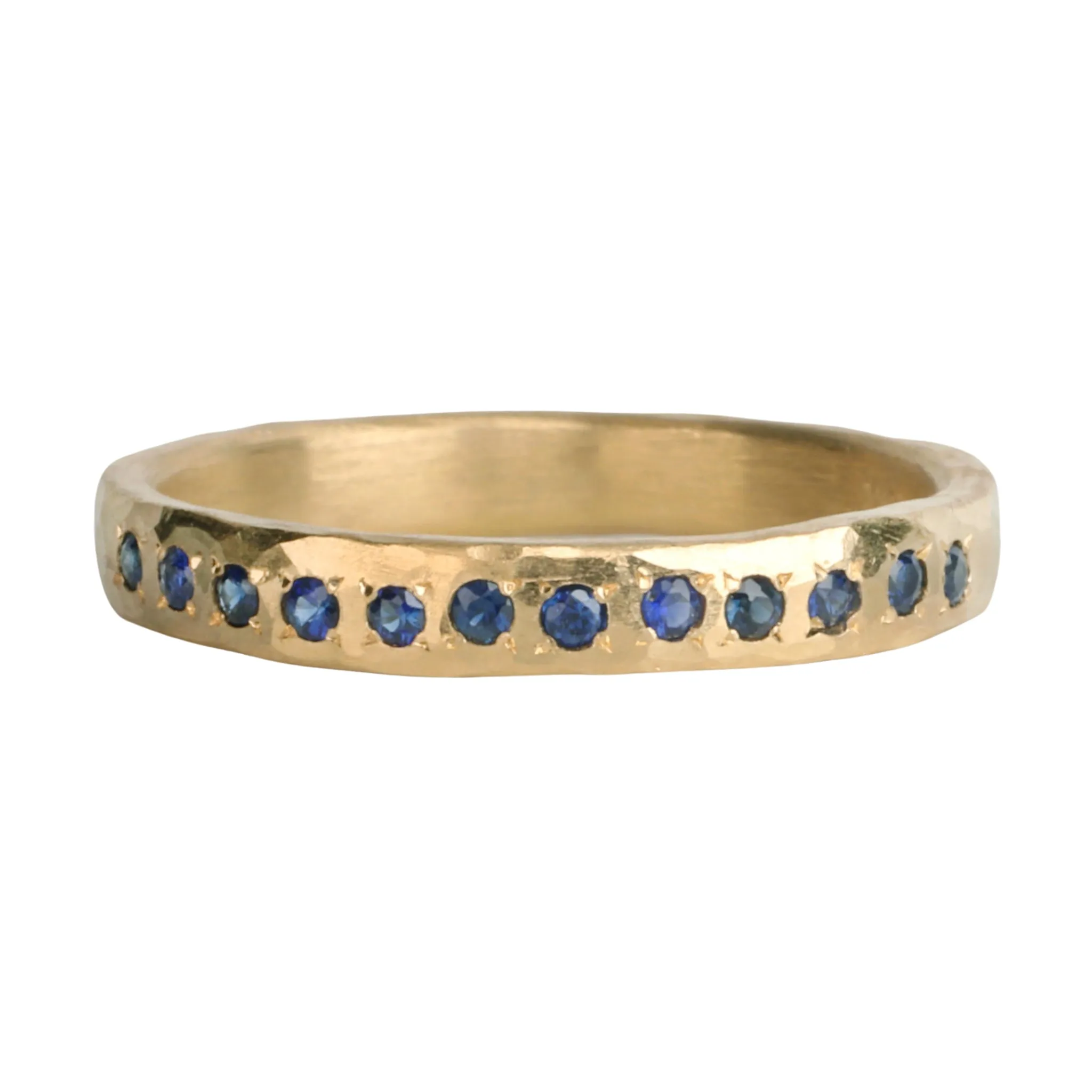 18K Gold Hammered Band with Twelve Blue Sapphires