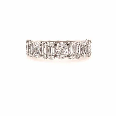 18K Multi Shape Diamond Cluster Band White Gold