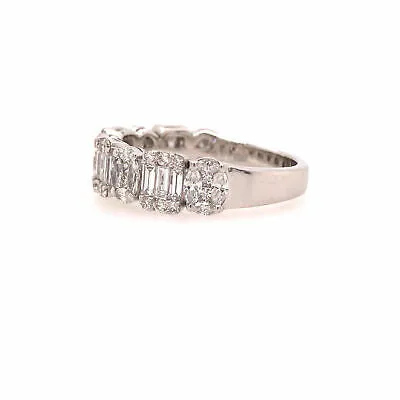 18K Multi Shape Diamond Cluster Band White Gold