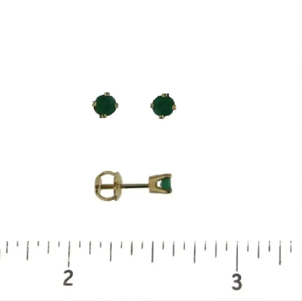 18K Solid Yellow Gold Emerald Stud Screwback Earrings