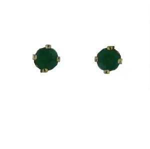 18K Solid Yellow Gold Emerald Stud Screwback Earrings