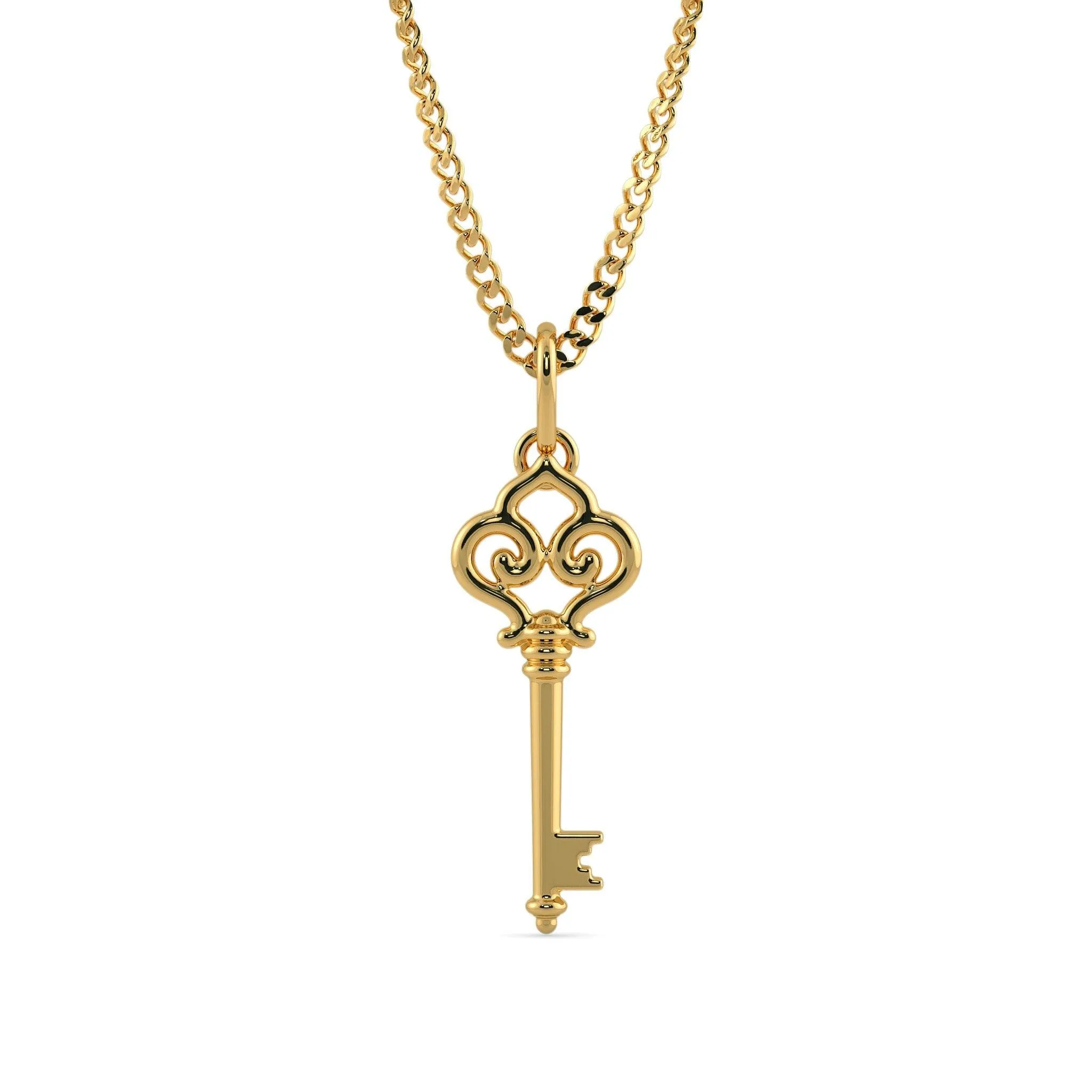 18k Solid Yellow Gold Handmade Skeleton Key Charm Pendant, Gold Pendant, Key Pendant