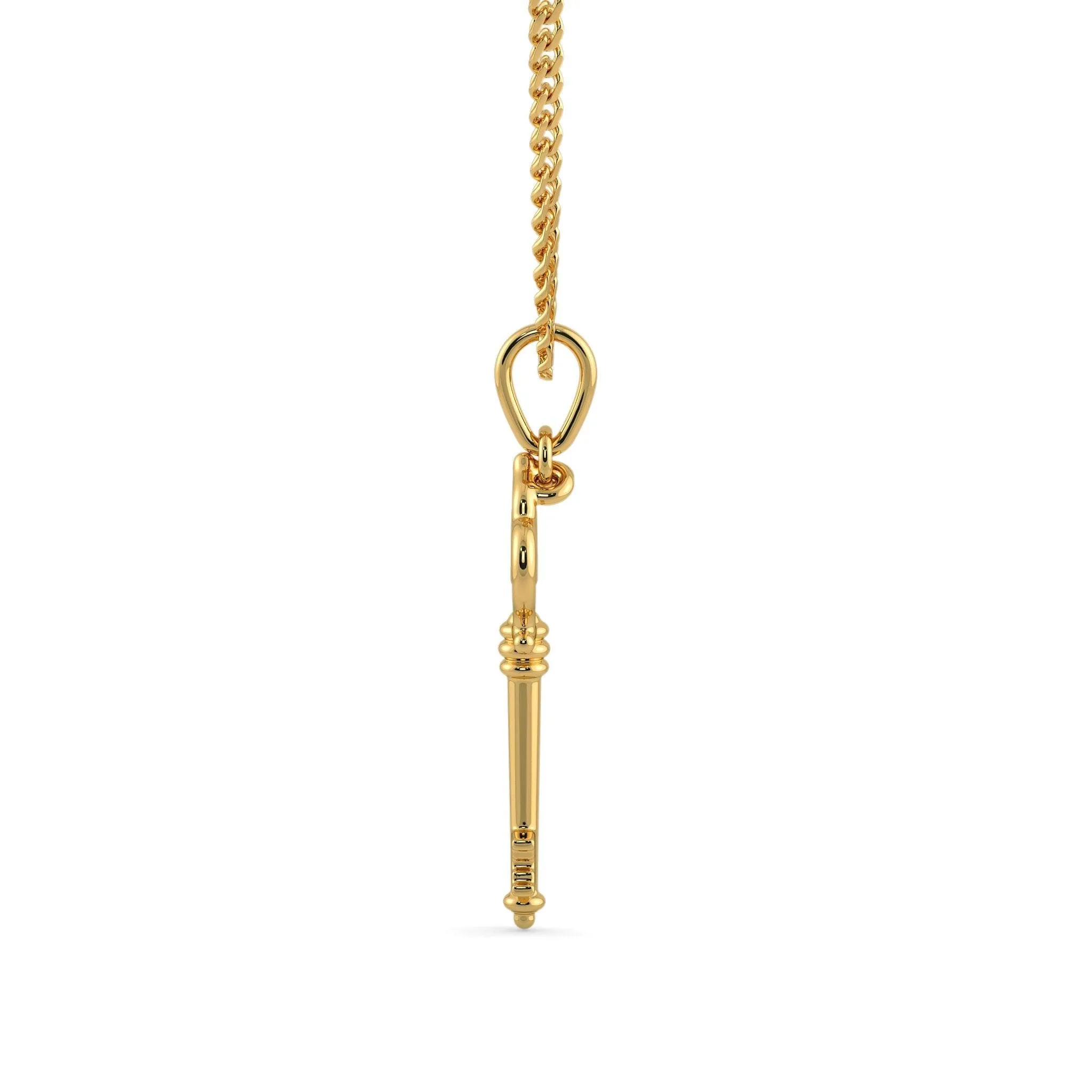 18k Solid Yellow Gold Handmade Skeleton Key Charm Pendant, Gold Pendant, Key Pendant