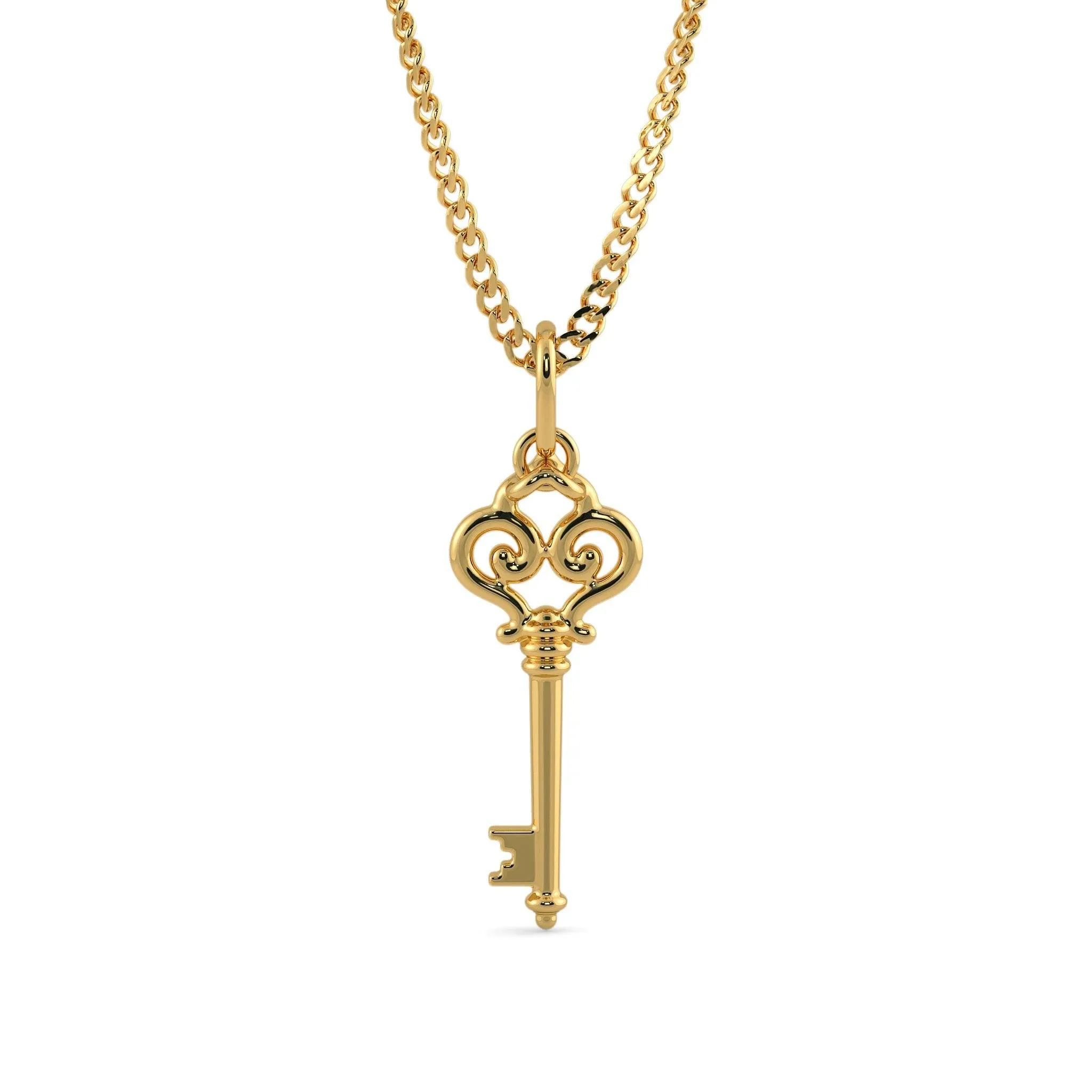 18k Solid Yellow Gold Handmade Skeleton Key Charm Pendant, Gold Pendant, Key Pendant