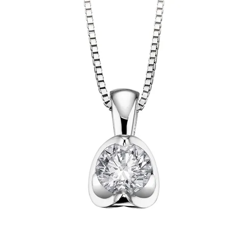18K White Gold (0.15ct - 0.50ct) Half Moon Diamond Solitaire Pendant