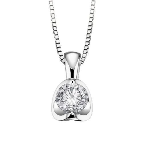 18K White Gold (0.15ct - 0.50ct) Half Moon Diamond Solitaire Pendant