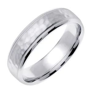 18K White or Rose Hammer Finish Milgrain Edge Ring